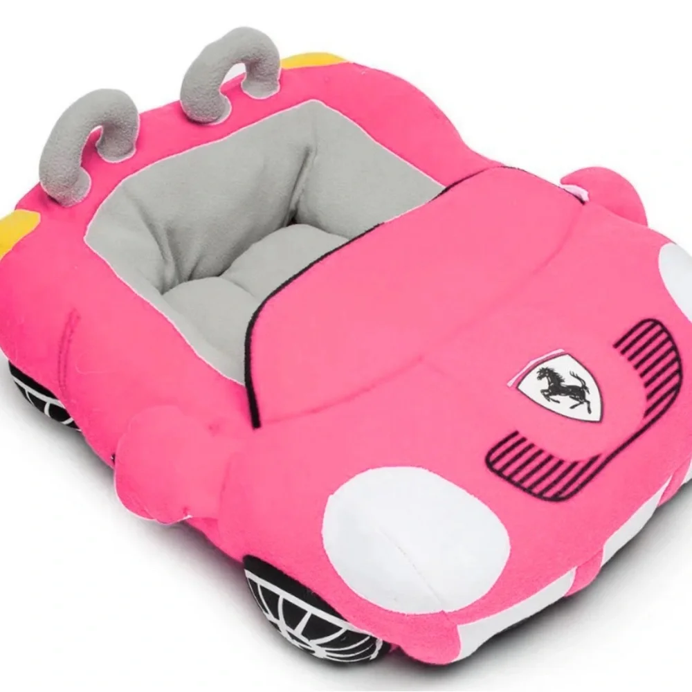 Dog bed Pink Convertible car shaped Fluffy Thick Soft New Ferrari soft